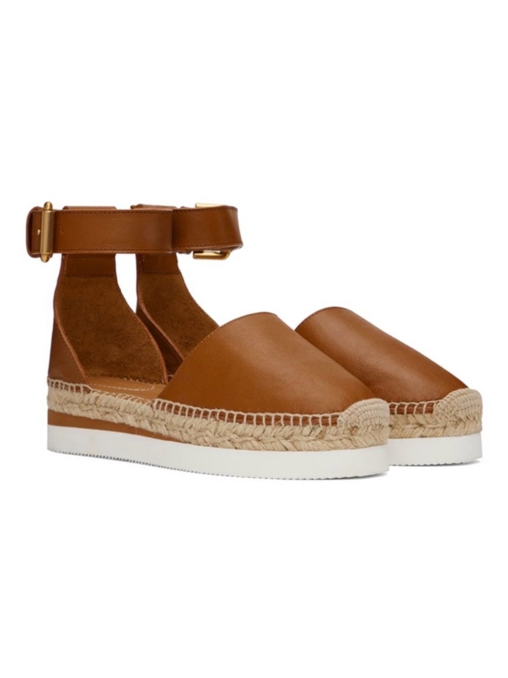 See By Chloe Women’s Tan Leather Espadrille Ankle-Strap Flats